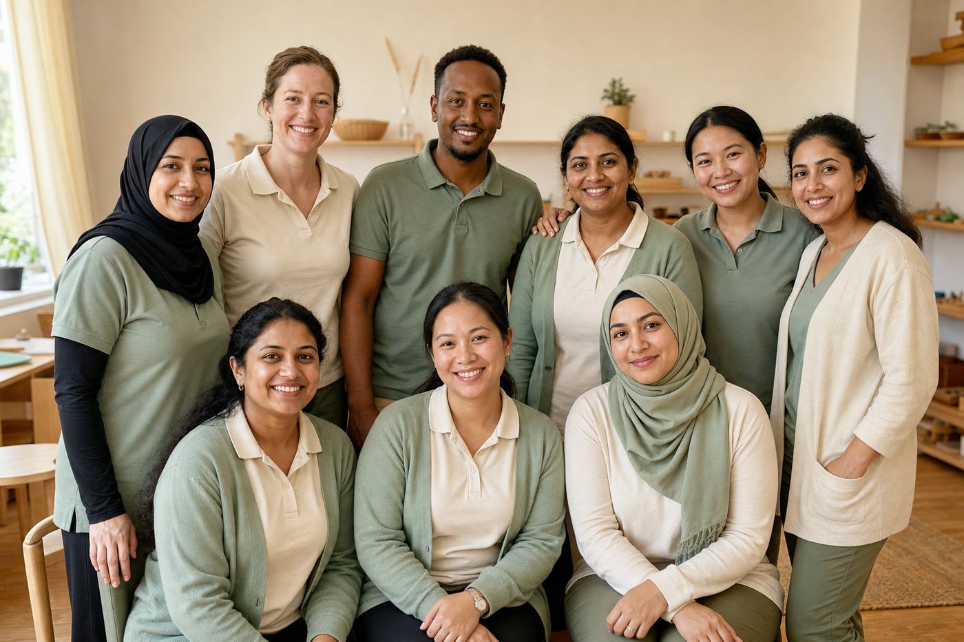 The Mosaic Nursery team standing together in the main classroom